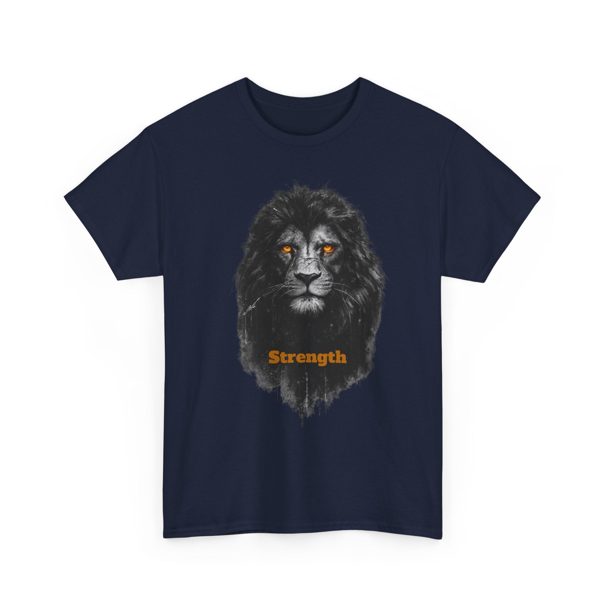 Lion Strength T-Shirt — Bold Black Lion Portrait Graphic Tee with “Strength” Text