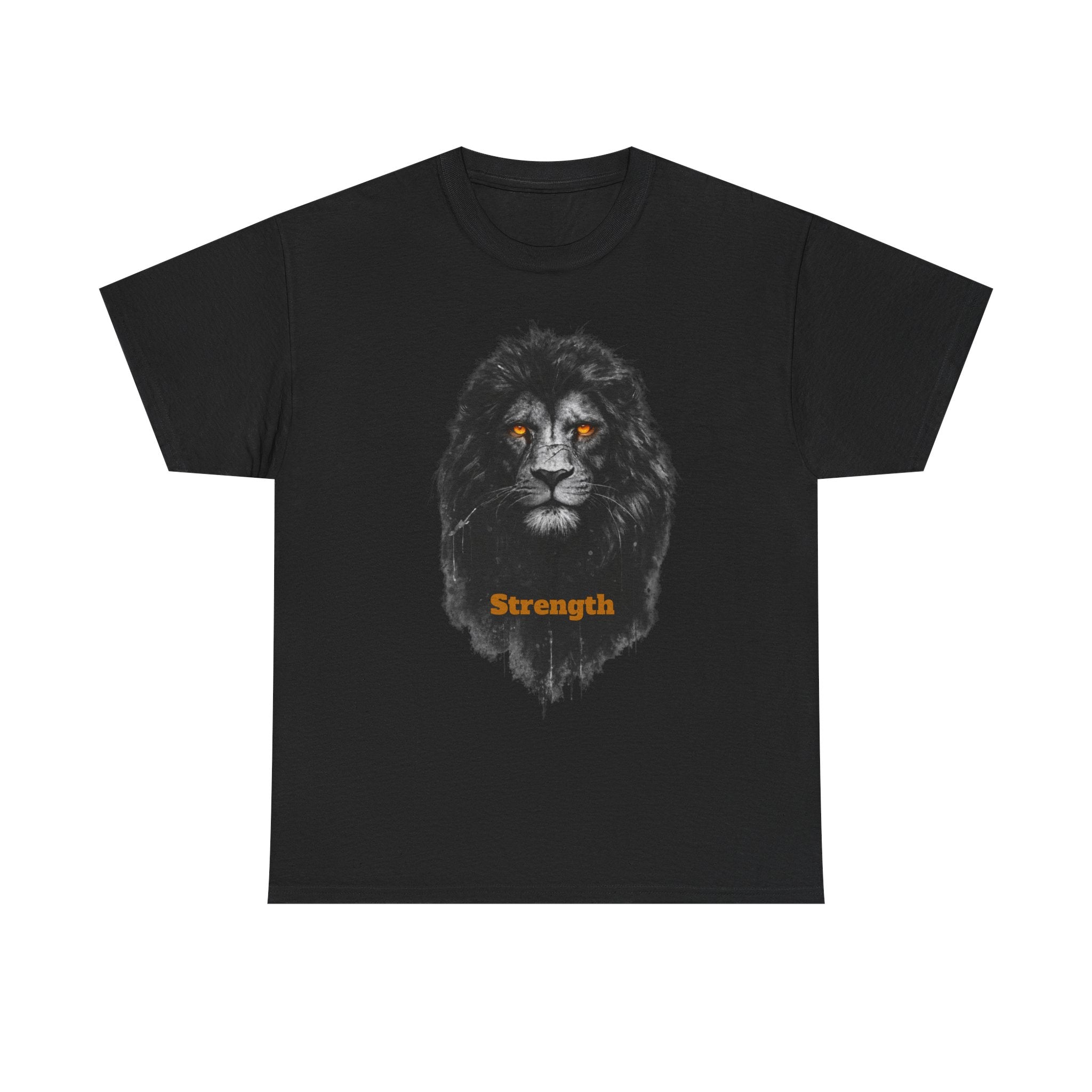 Lion Strength T-Shirt — Bold Black Lion Portrait Graphic Tee with “Strength” Text