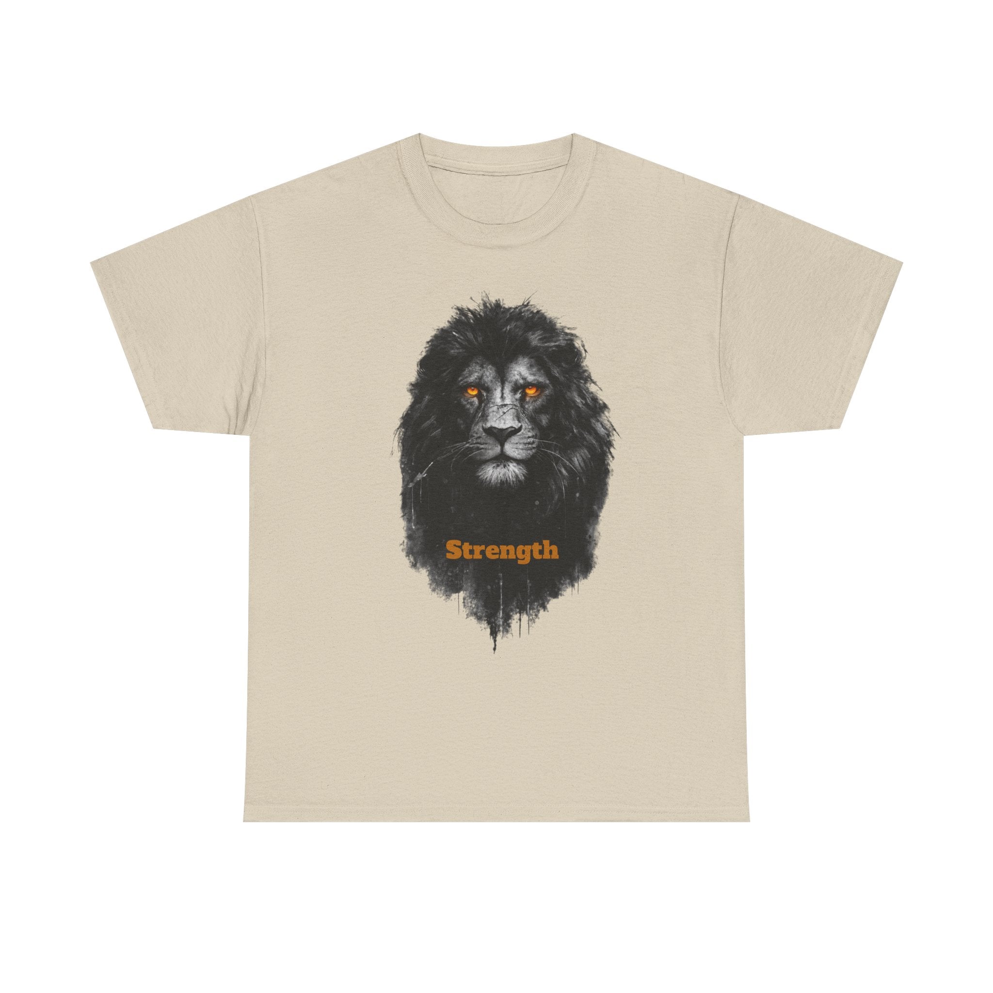 Lion Strength T-Shirt — Bold Black Lion Portrait Graphic Tee with “Strength” Text