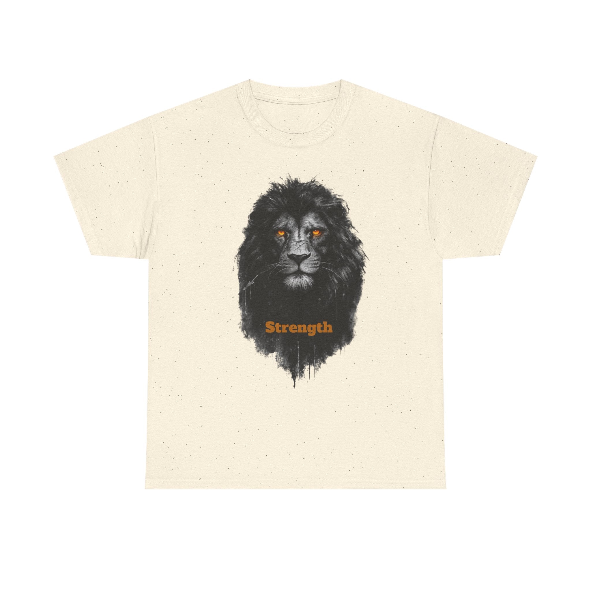 Lion Strength T-Shirt — Bold Black Lion Portrait Graphic Tee with “Strength” Text