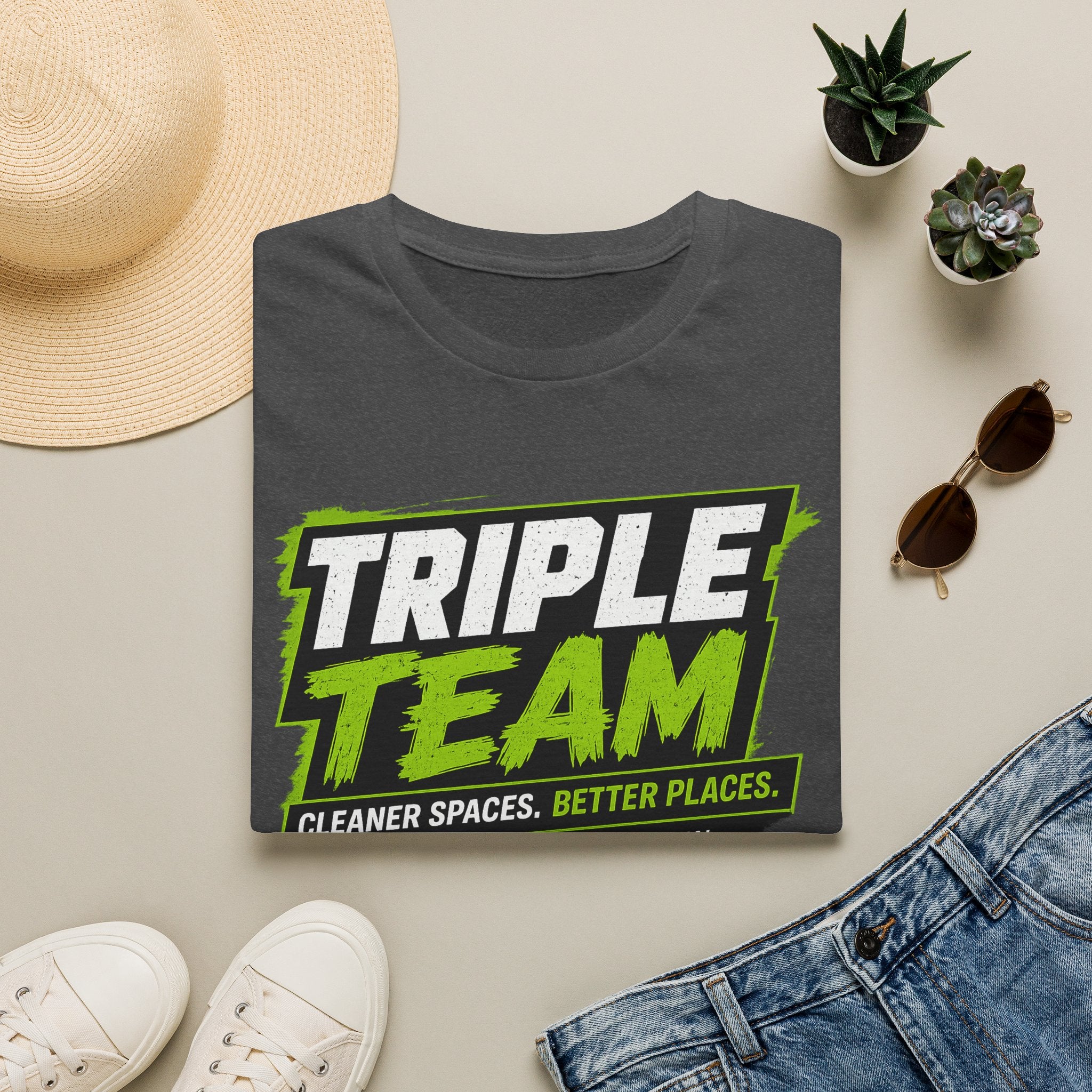 Triple Team T-Shirt — 'Cleaner Spaces. Better Places.' Logo Tee