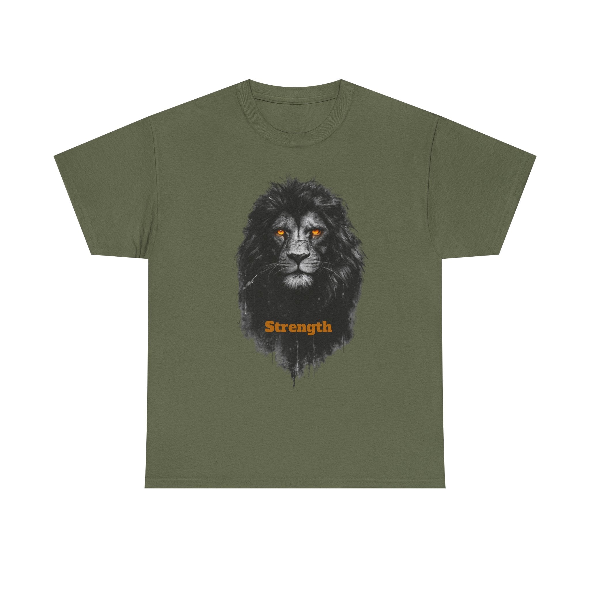 Lion Strength T-Shirt — Bold Black Lion Portrait Graphic Tee with “Strength” Text