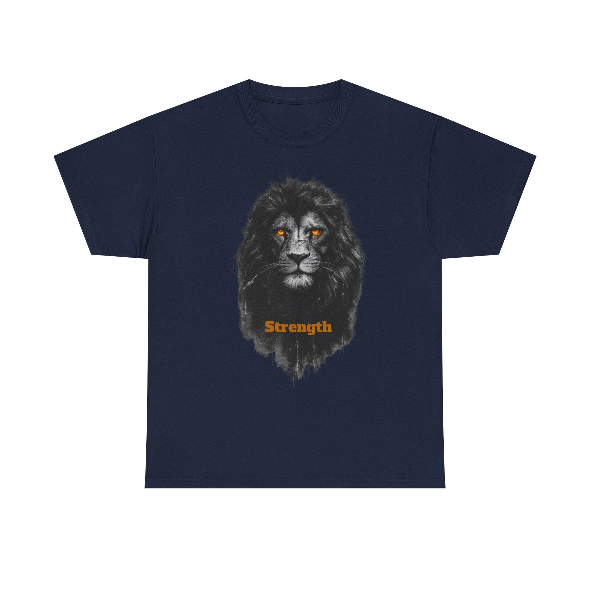 Lion Strength T-Shirt — Bold Black Lion Portrait Graphic Tee with “Strength” Text