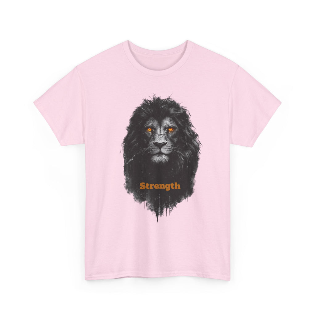 Lion Strength T-Shirt — Bold Black Lion Portrait Graphic Tee with “Strength” Text