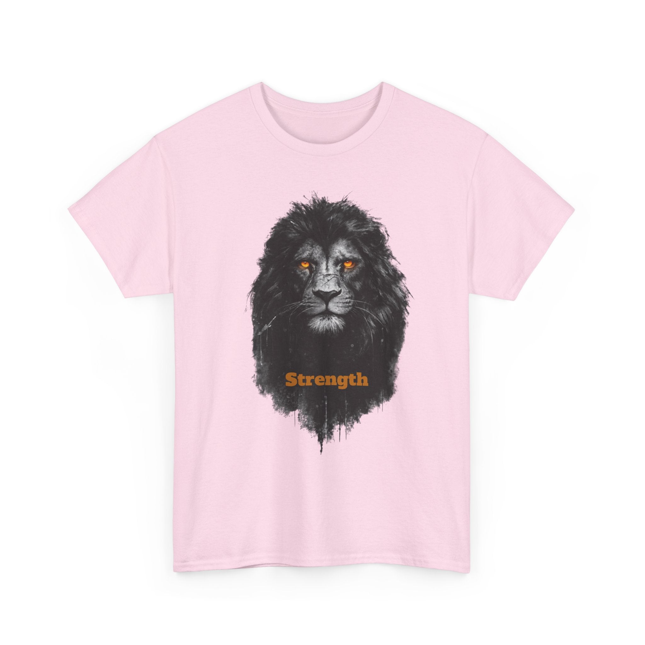 Lion Strength T-Shirt — Bold Black Lion Portrait Graphic Tee with “Strength” Text