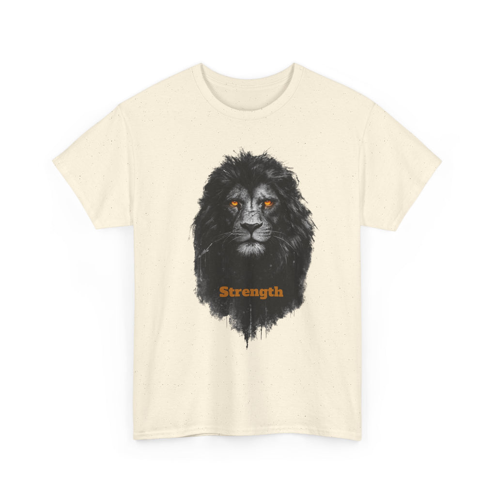 Lion Strength T-Shirt — Bold Black Lion Portrait Graphic Tee with “Strength” Text