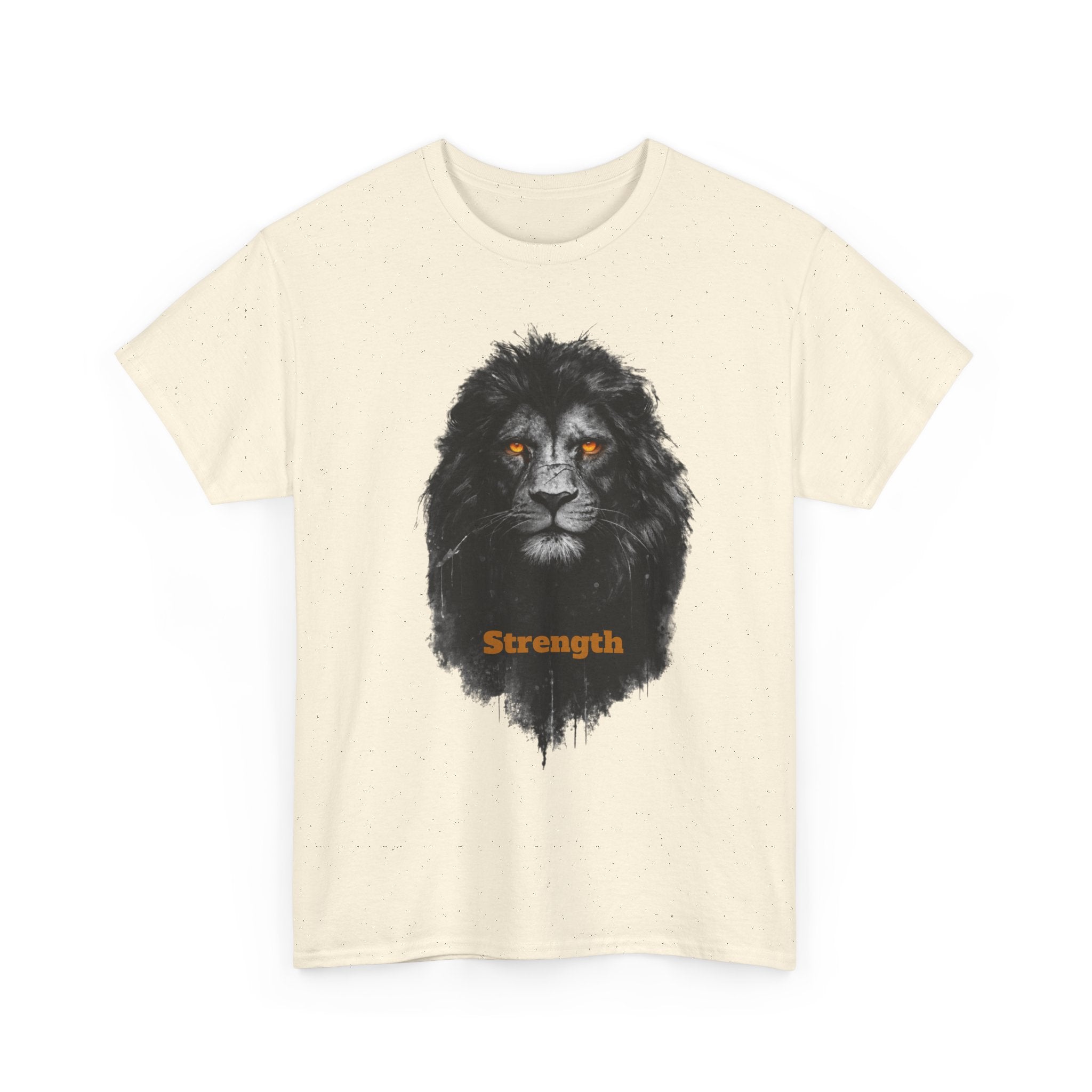 Lion Strength T-Shirt — Bold Black Lion Portrait Graphic Tee with “Strength” Text