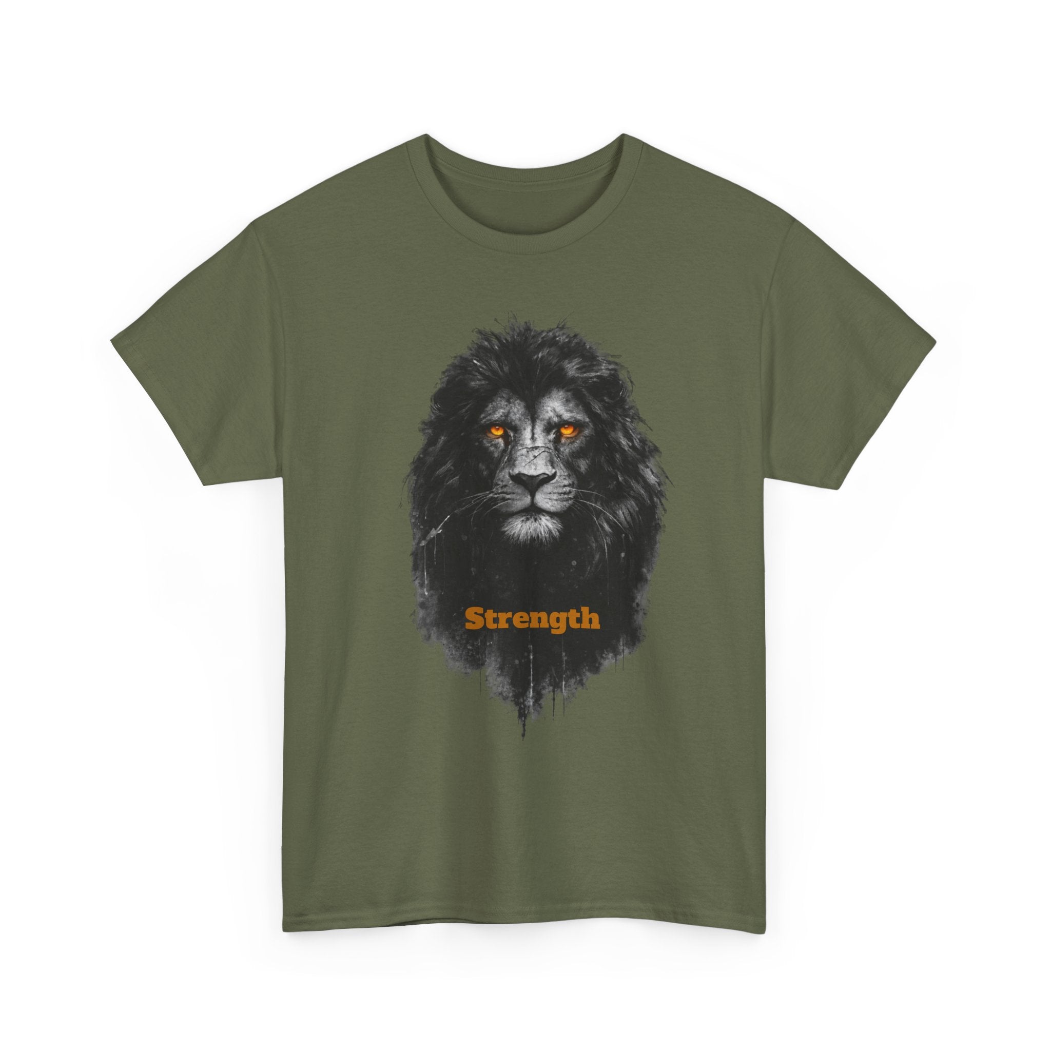 Lion Strength T-Shirt — Bold Black Lion Portrait Graphic Tee with “Strength” Text
