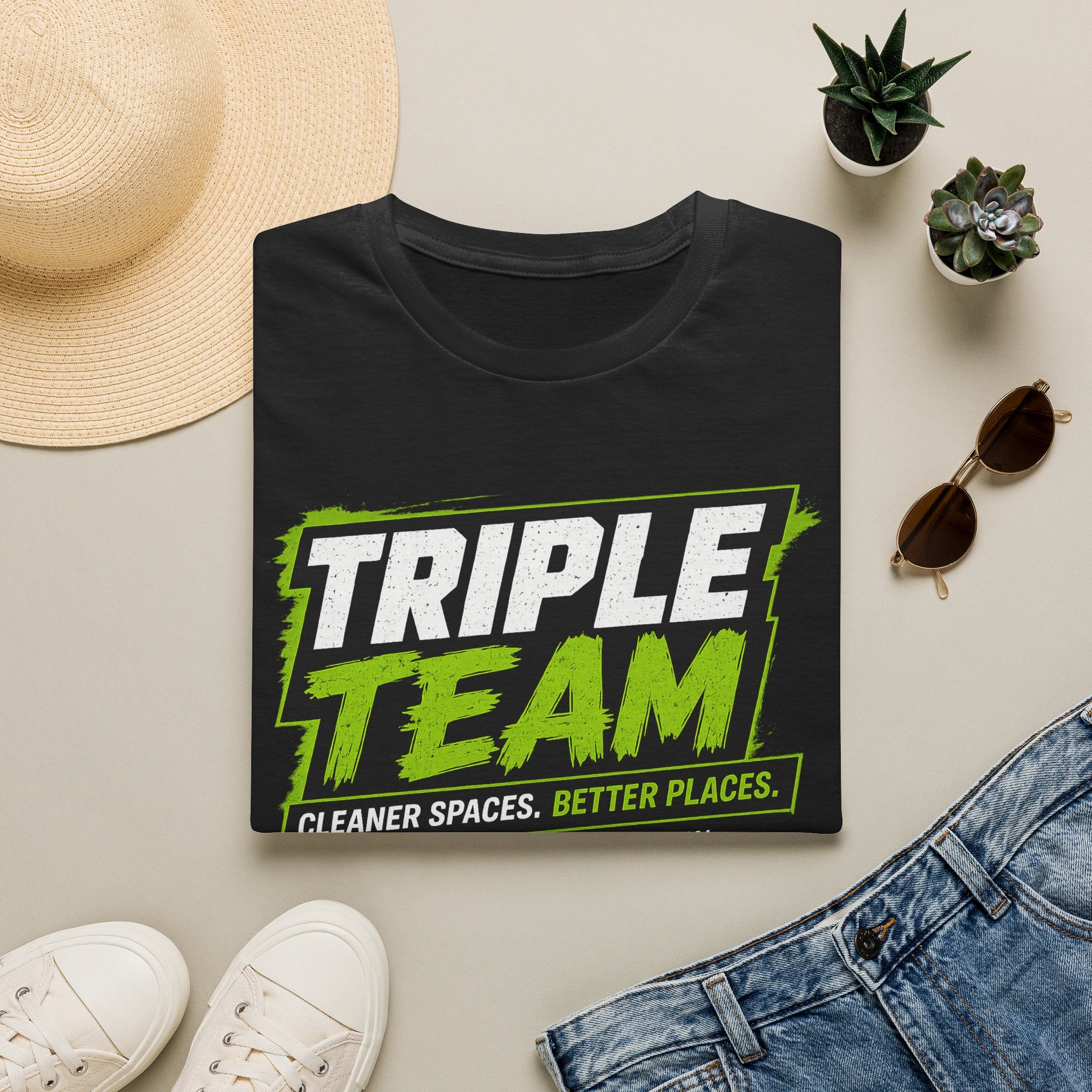 Triple Team T-Shirt — 'Cleaner Spaces. Better Places.' Logo Tee