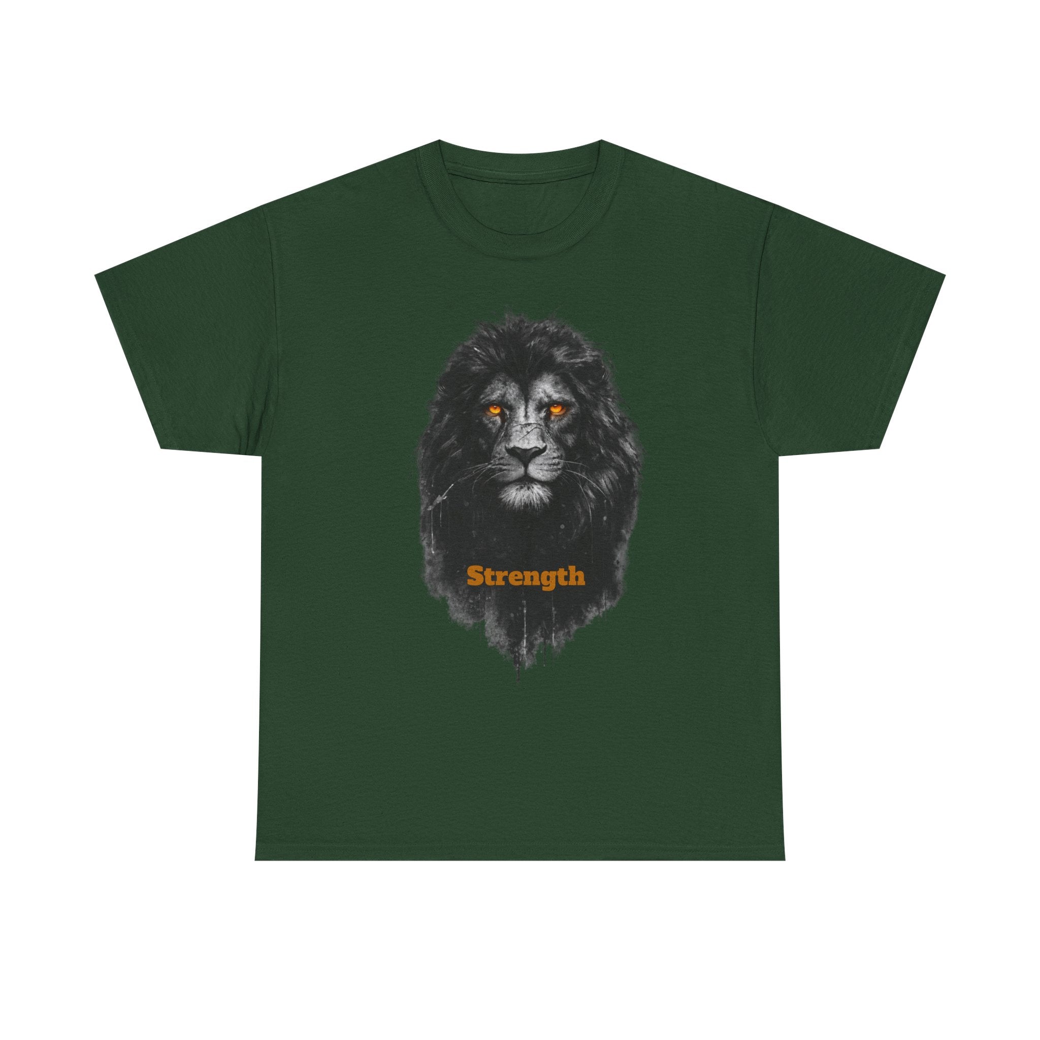 Lion Strength T-Shirt — Bold Black Lion Portrait Graphic Tee with “Strength” Text