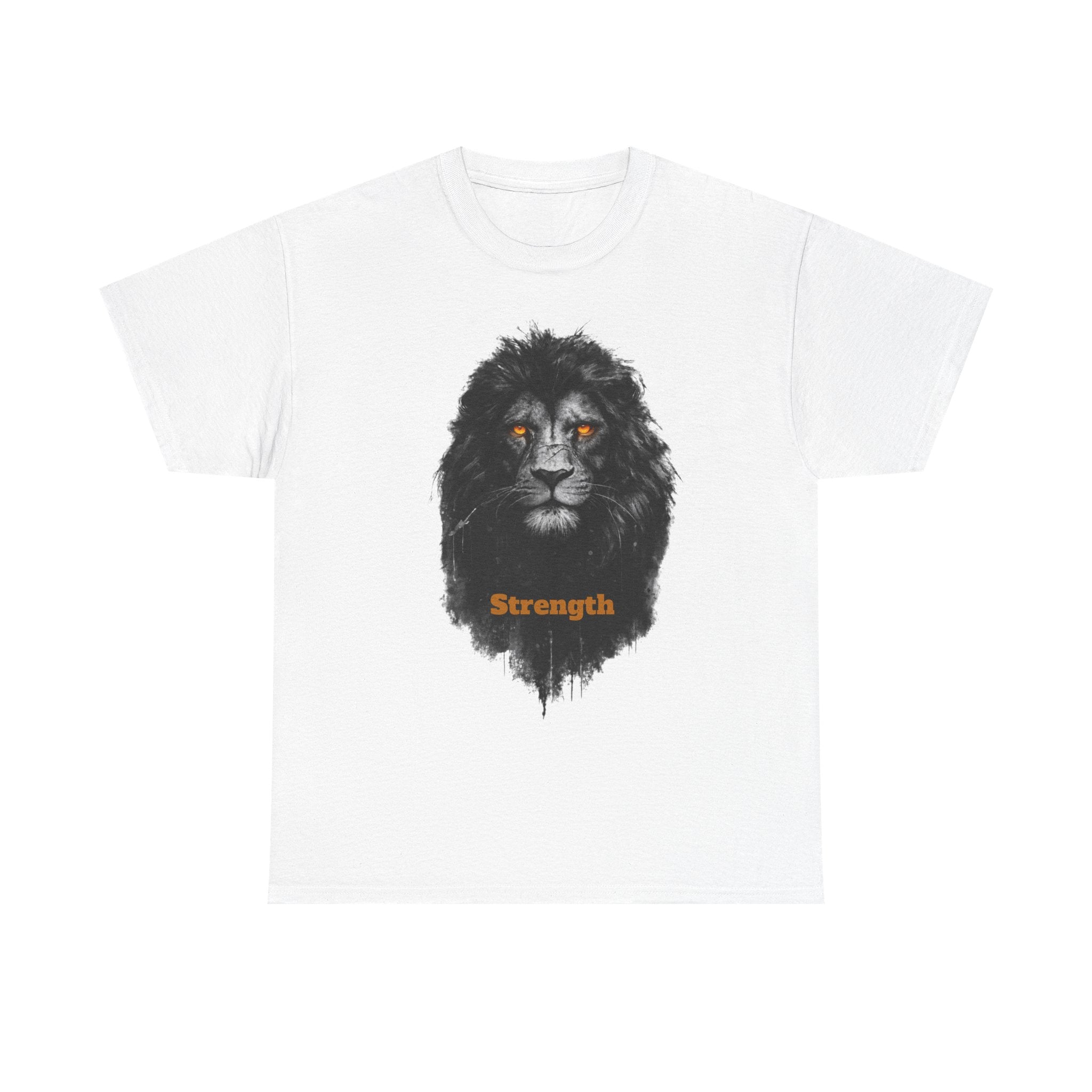 Lion Strength T-Shirt — Bold Black Lion Portrait Graphic Tee with “Strength” Text