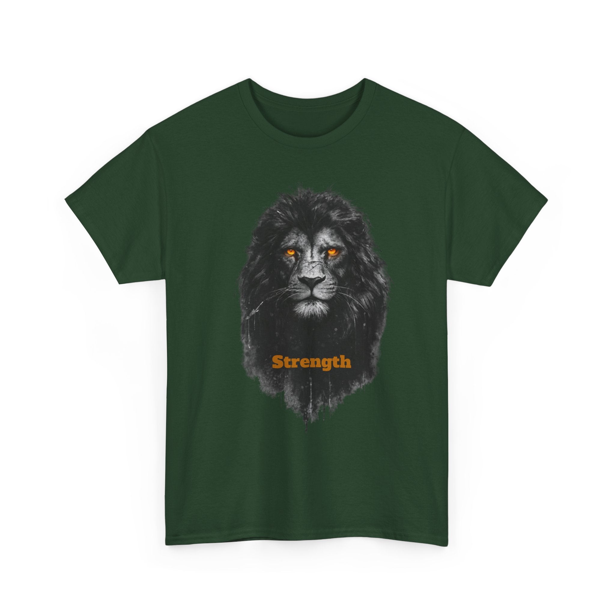 Lion Strength T-Shirt — Bold Black Lion Portrait Graphic Tee with “Strength” Text
