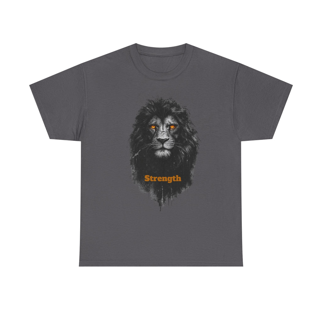 Lion Strength T-Shirt — Bold Black Lion Portrait Graphic Tee with “Strength” Text
