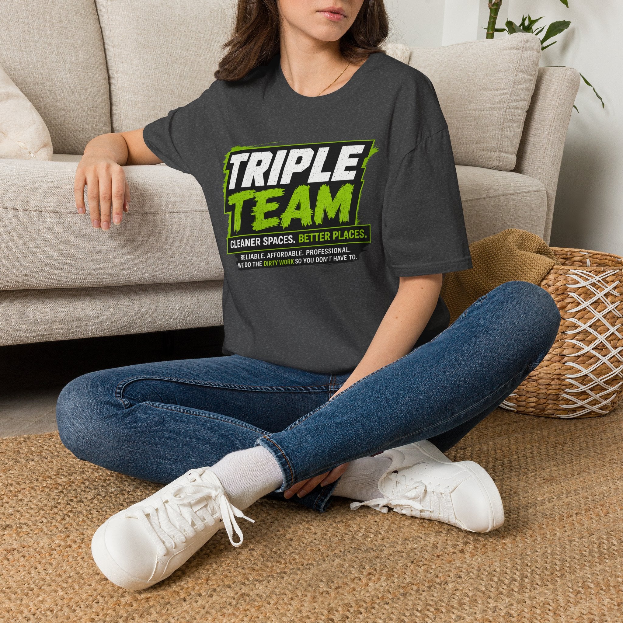 Triple Team T-Shirt — 'Cleaner Spaces. Better Places.' Logo Tee