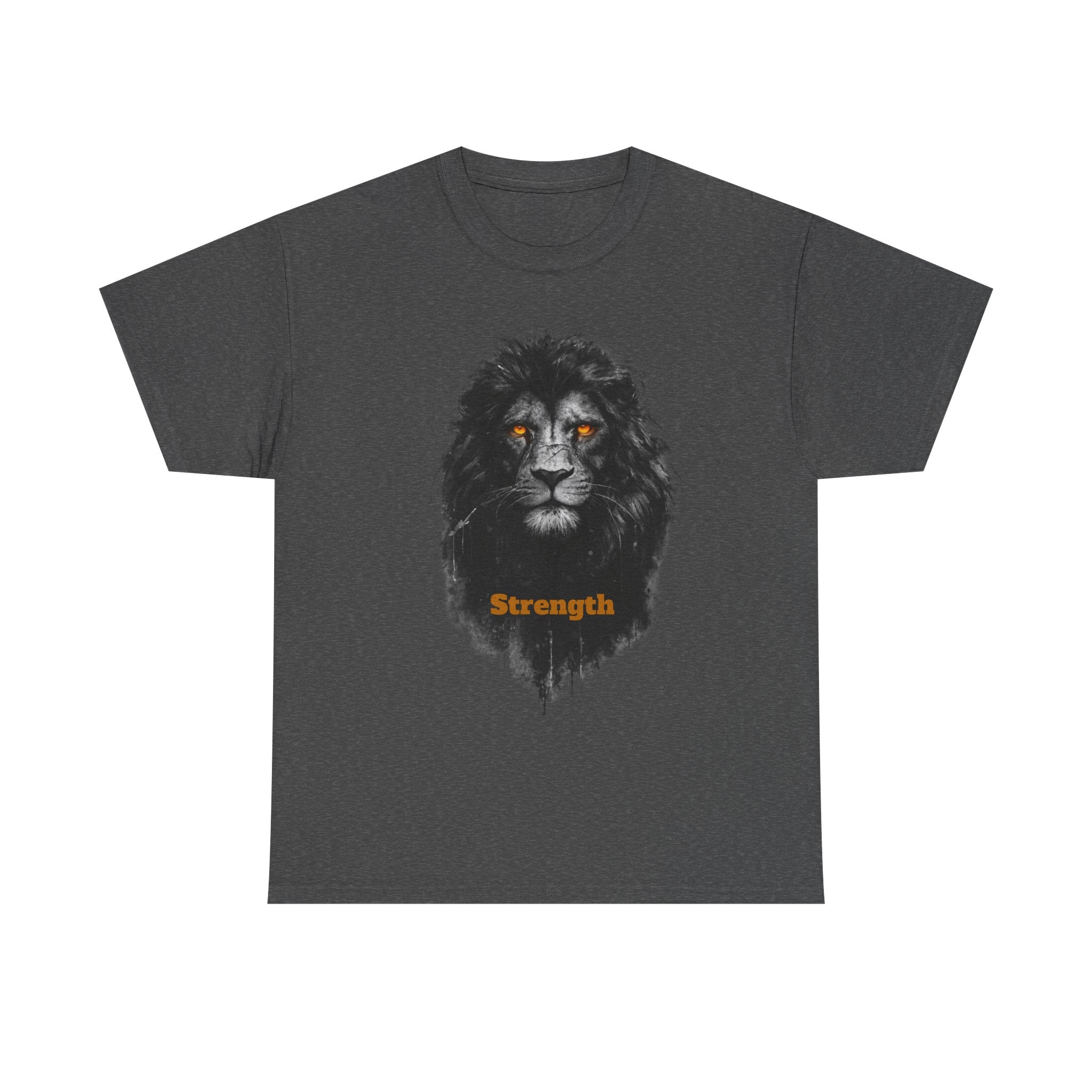 Lion Strength T-Shirt — Bold Black Lion Portrait Graphic Tee with “Strength” Text