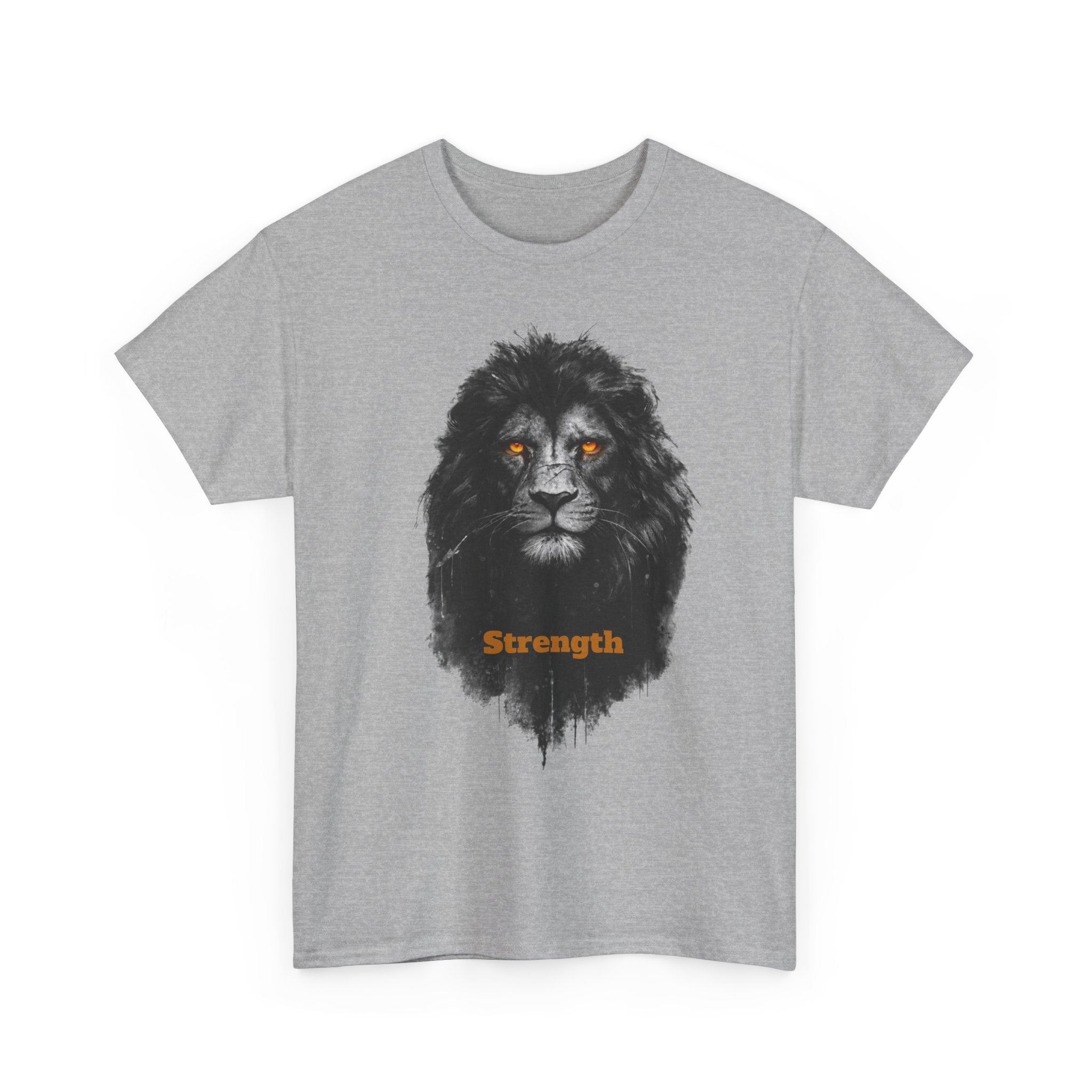 Lion Strength T-Shirt — Bold Black Lion Portrait Graphic Tee with “Strength” Text