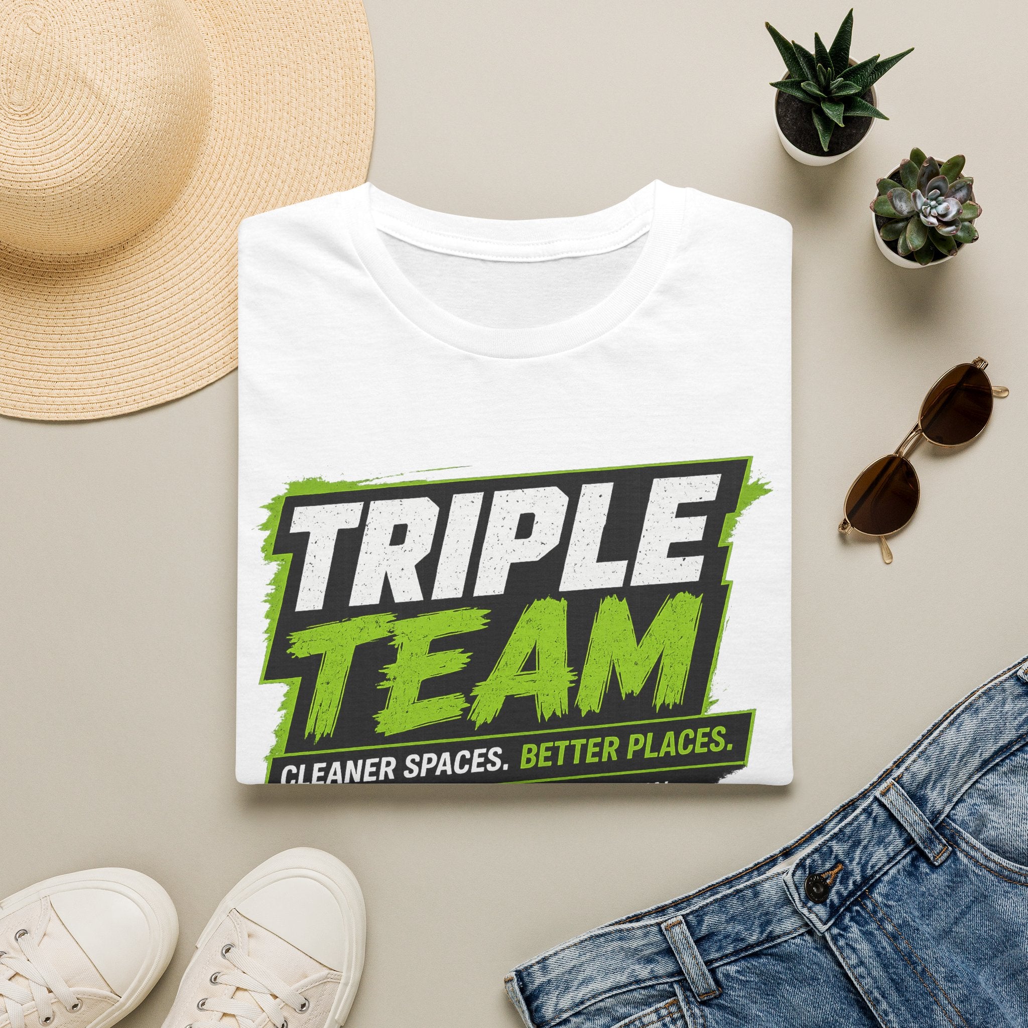 Triple Team T-Shirt — 'Cleaner Spaces. Better Places.' Logo Tee