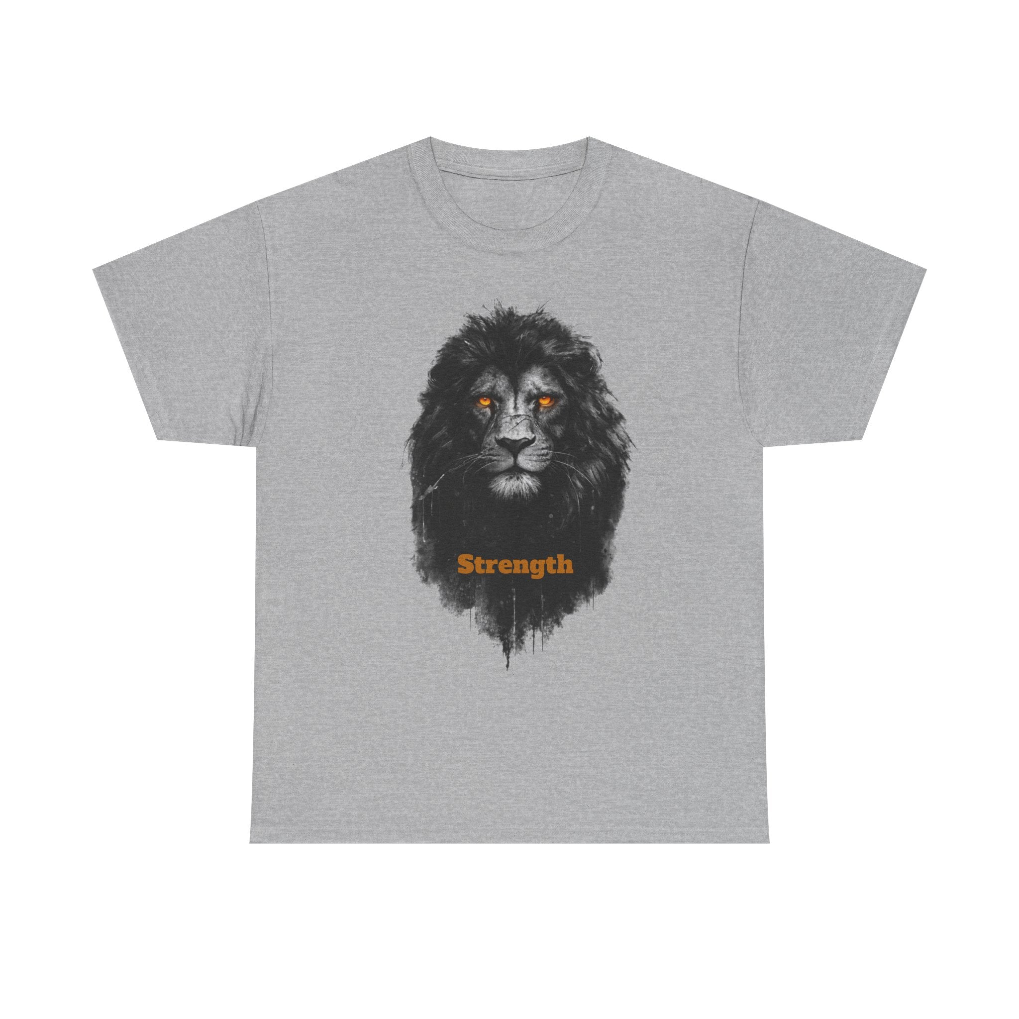 Lion Strength T-Shirt — Bold Black Lion Portrait Graphic Tee with “Strength” Text