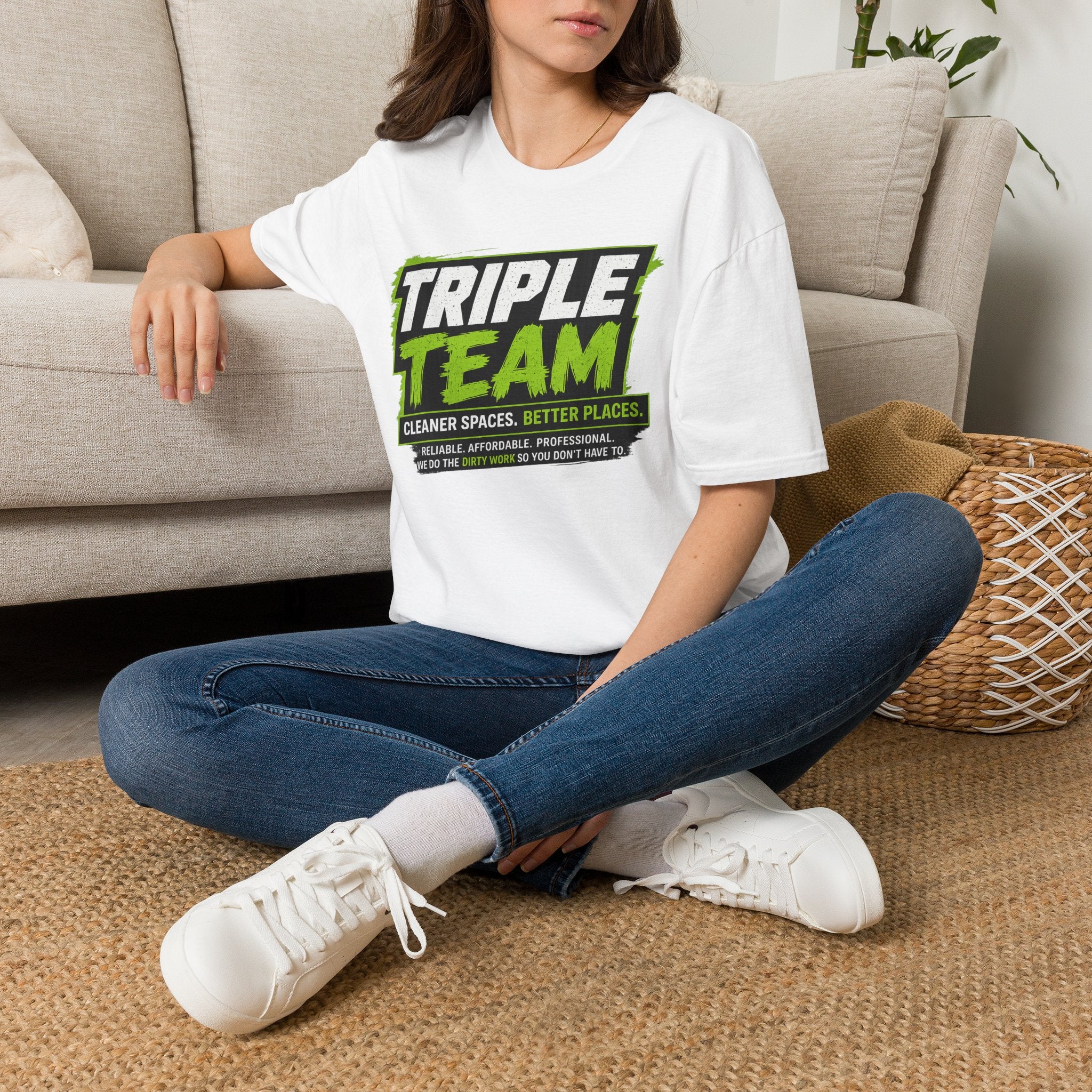 Triple Team T-Shirt — 'Cleaner Spaces. Better Places.' Logo Tee
